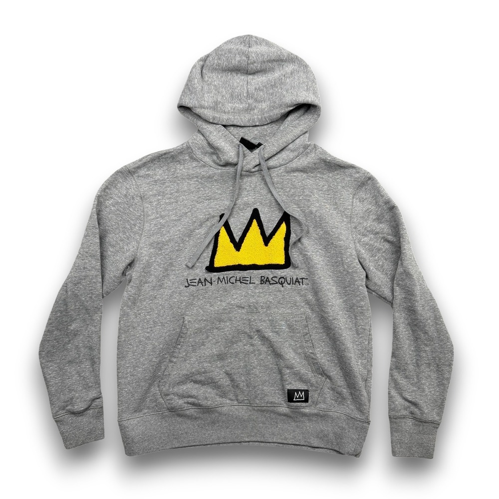 Jean-Michel‎ Basquiat Hoodie Mens S Gray Crown Graphic Pullover Sweatshirt